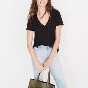 Madewell Black Crawford Short Flutter Sleeve V-Neck Soft T-Shirt